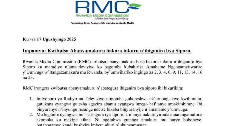 RMC yihanangirije Abanyamakuru badakora kinyamwuga ibiganiro bya Siporo